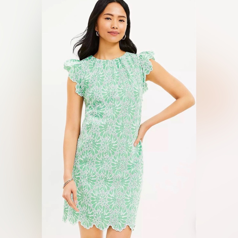 NWT-LOFT-Women’s Green Eyelet Lace Sleeveless Dress